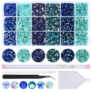 22380 PCS Blue Cyan-Blue Flatback Rhinestones Kit 3-5mm for Nail Crafts - Picture 1 of 8