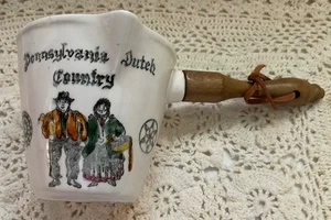 Vintage Ceramic Pennsylvania Dutch Country Measuring Cup Wooden Handle - Picture 1 of 2
