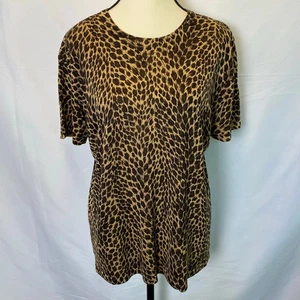 Liz Claiborne Collection Women's XL 100% Silk Short Sleeve Top Leopard Print - Bild 1 von 7