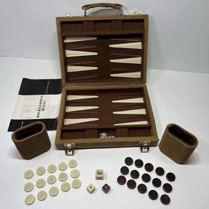 Vintage Skor-Mor Reise Backgammon Spiel Set hellbraun Cord Koffer 2 Würfel fehlen - Bild 1 von 16