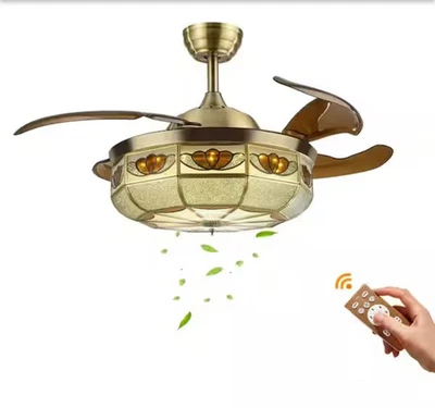 42"  Mediterranean Ceiling Fan Light Remote Retractable 3-Color LED Chandelier - Image 1 of 4
