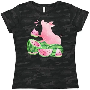 Inktastic Watermelon Piggy Women's T-Shirt Pigs Lover Owner Farmer Farm Themed - Picture 1 of 4