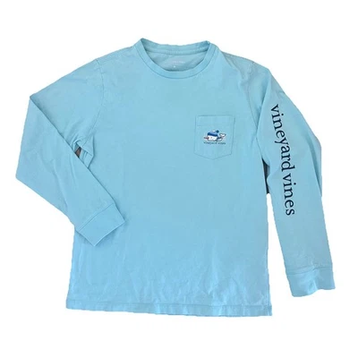 Boys M 12-14 Vineyard Vines Snowman Whale Pocket Long Sleeve Tee Blue - Image 1 of 4