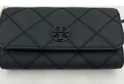 Tory Burch Willa Clutch Wallet Crossbody Matte Quilted Black New With Tags - Image 1 of 4