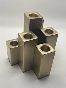 Mid Century Modern Brutalist Abstract Cubist Brushed Metal 7 Candleholder - Picture 1 of 15