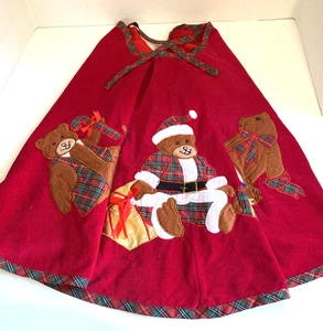 Teddy Bear Christmas Tree Skirt Red Velvet Plaid Accents Appliqués - Picture 1 of 14