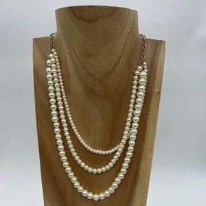 Collar Triple Hilo Crema Imitación Perla 60cm Pesado Graduado Capas - Imagen 1 de 15