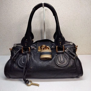 Chloe Paddington Hand Bag Leather Black Padlock Key Used 72815 - Picture 1 of 11