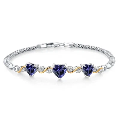 925 Sterling Silver and 10K Yellow Gold Blue Iolite and White Lab Grown Diamond - Image 1 of 4