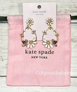 Kate Spade Dazzling Daisies Dangle Statement White Flower Hoops K8021 Gold Tone - Picture 1 of 8