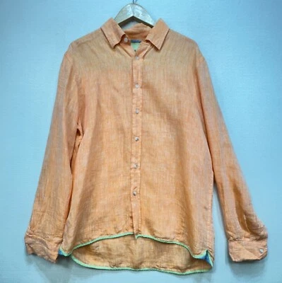 Report Collection Mens Button Down Linen Shirt Long Sleeve Size L Orange - Image 1 of 4