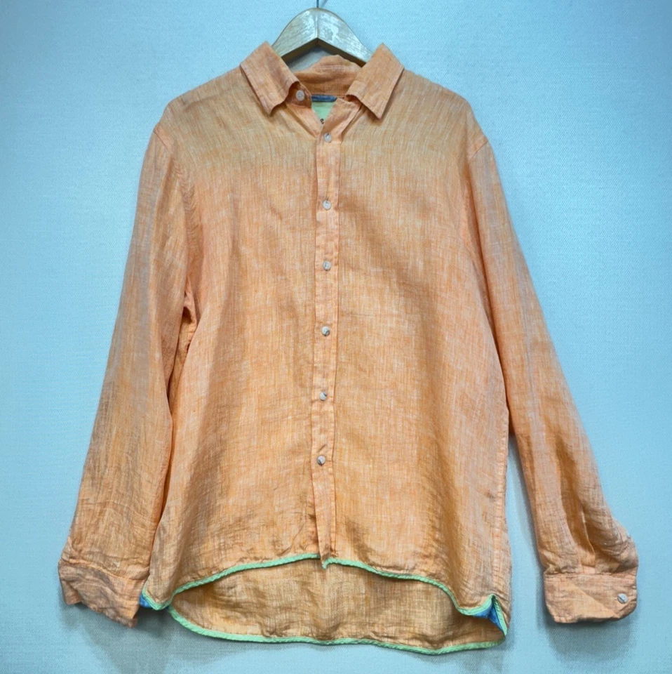 Report Collection Mens Button Down Linen Shirt Long Sleeve Size L Orange - Image 1 of 4