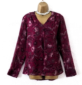 KLASS V-Neck Chiffon Blouse Top Sz 18 Burgundy Floral Long Sleeve Evening Party - Picture 1 of 11