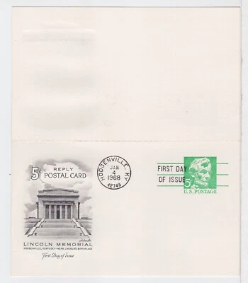 TurtlesTradingPost- Abraham Lincoln Reply Card #UY21  1968 FDC Artmaster Cachet - Image 1 of 2