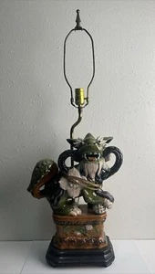 Vintage Foo Dog Sculpture Lamp Large 35” Shiwan Pottery 17” Sculpture - Picture 1 of 24