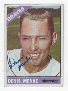 Autographed DENIS MENKE Atlanta Braves 1966 Topps Card, #184 - w/COA - Picture 1 of 1