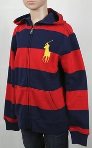 POLO Ralph Lauren Kids Red Navy Blue Striped Big Gold Pony Hoodie NWT - Picture 1 of 1