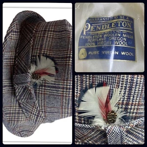 Pendleton Virgin Wool Fedora Hat 7 1/8 Tweed Feather Vintage Excellent - Picture 1 of 13