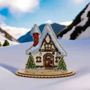 DIY Kreuzstich Stickset auf Holz Winterhaus Nähen Nadelspitze Basteln - Bild 1 von 10