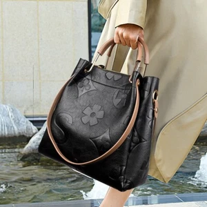 Leather bucket bag embossed women's handbag retro large capacity cross-body bag - Picture 1 of 3