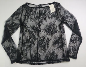 A New Day Womens Black Long Sleeve Slim Fit Crew Neck Lace Top Size L(12-14) - Picture 1 of 6