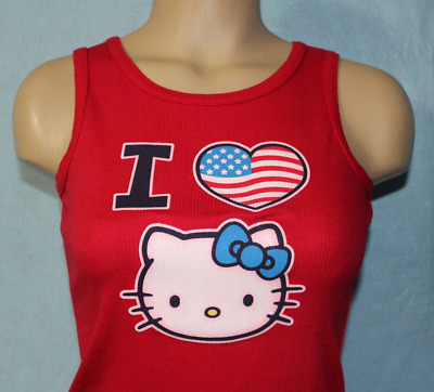 NEW Hello Kitty Red Ribbed Tank Top w/ Glitte...