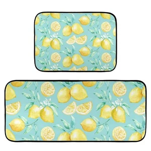 Emelivor Lemon Kitchen Rugs and Mats 2 Piece Non Slip Washable Teal Runner Ru... - Picture 1 of 5