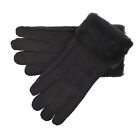 Women&#39;s Luxury Sheepskin Fluffy Cuff Handmade Gloves Winter Cold Weather Black