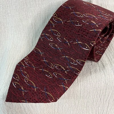 Corbata Cuello Ichthus Pez Christian's Armario Pastor Rojo Tejido Patrón Seda Foto 1 de 4