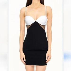 Mini vestido de crepé blanco y negro HEIRESS Beverly Hills con tirantes de espagueti talla XXL - Imagen 1 de 6