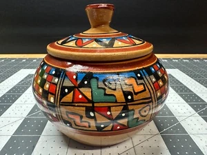 "Olla de cerámica peruana Cusco hecha a mano y pintada se ve de madera 4,5""" - Imagen 1 de 11