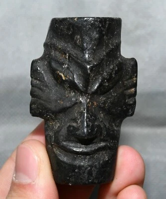 红山文化陨石铁黑磁铁三星二人头吊坠 — 第 1/4 张图片