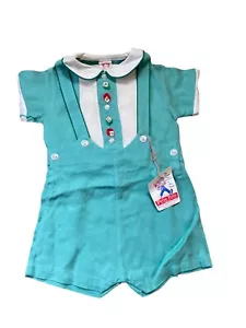 Vintage Peter Piper Toddler Boys Play Suit Aqua Blue New with Tags Size 1 - Picture 1 of 7