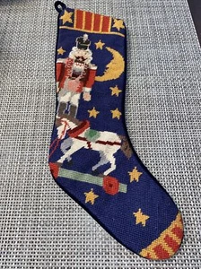 Vintage Nadelspitze Weihnachtsstrumpf Wolle Handarbeit Nussknacker Pferd komplett - Bild 1 von 5