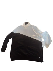 Calvin Klein Plus Size Colorblocked Mock Neck Knit Top White Black Combo 2X - Picture 1 of 6