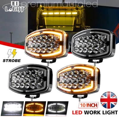 4X 10" Jumbo Oval LED Spot Lamp Three Function DRL w/E-Mark Driving Light 12-24v - Image 1 of 4