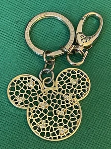 Disney Parks Mickey Mouse Gold Tone Crystal Icon KeyChain KeyRing KeyHolder - Picture 1 of 6
