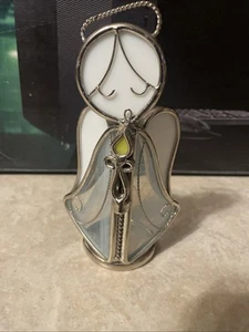 Art Glass Stained Glass White and Light Blue Angel Sun Catcher - Picture 1 of 6