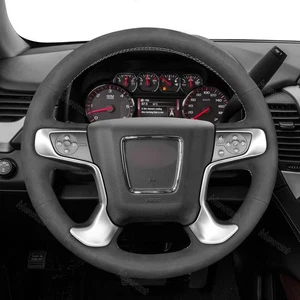 Black Suede Leather Steering Wheel Hand Sewing Wrap For GMC YUKON/Sierra 2015-20 - Picture 1 of 12