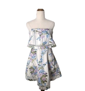 ASOS Floral Strapless Dress US 4 UK 8 Purple Blue Beige Midi Summer Boho - Picture 1 of 14
