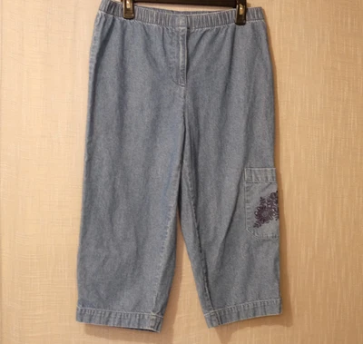 Classic Elements Denim Capri Azul Floral Bordado Para Mujer Petite 10P #H88-42 Foto 1 de 4