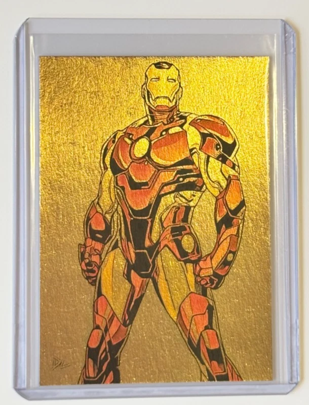 钢铁侠限量版镀金艺术家签名“漫威漫画”集换卡1/1 — 第 1/2 张图片