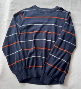 Suéter Tommy Hilfiger Azul Marino y Naranja Rayas Cuello Redondo Grande Algodón Pima Suave Usado en Excelente Condición - Imagen 1 de 9