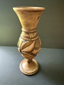 Hand Carved Wood Vase Jar Vessel Decor Collectible Vintage Artisan Boho Tropical - Picture 1 of 8