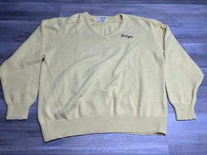 Vintage 60s 70s University of Michigan Knit Sweater V-Neck Preppy La Mode XL USA - Picture 1 of 6