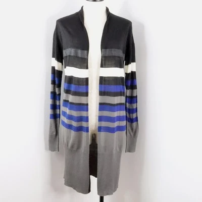 BCBG MaxAzria Women’s M Striped Wool Blend Long Open Front Y2K Duster Cardigan - Image 1 of 4