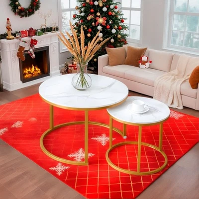 Nesting Coffee Table Set of 2,Round Coffee Tables for Living Room Marble Pattern - Image 1 of 4