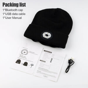 Unisex USB Beanie Hat Wireless Bluetooth 5.0 Music LED Headlight Winter Knit Cap