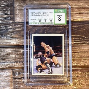  1997 Panini WWF Rocky Mavia/Owen Hart Superstar Stickers #121 Rookie CSG 8 