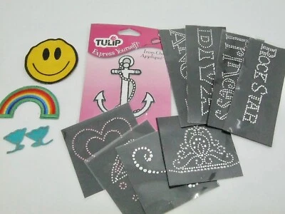 13 Appliques & Patches Iron-On and Sew-On Crystal Smiley Rainbow Flowers Anchor - Image 1 of 4